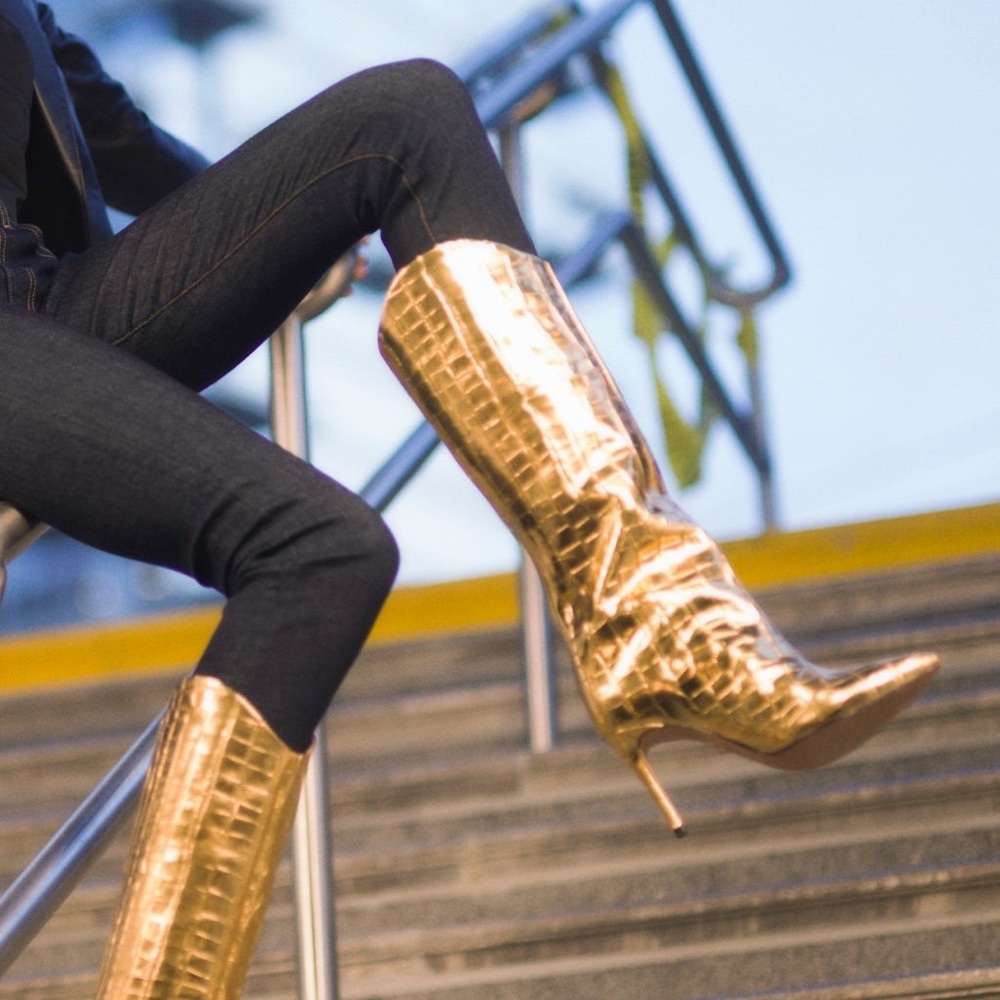 SCHUTZ Gold Maryana Boot Like New w/ box/covers